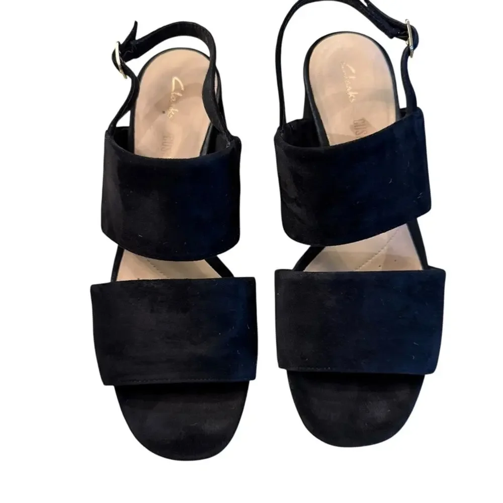 Clarks Black Suede Wide Band Slingback Sandals Womens Size 8.5